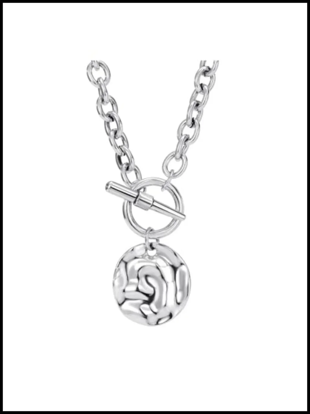 Silver Coin Pendant Necklace, Chunky Chain Statement Medallion Choker for Women